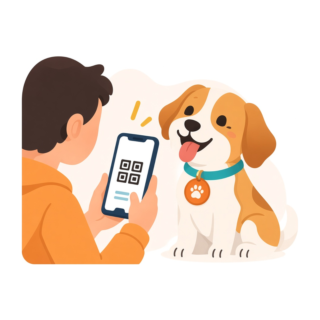 Person scanning a dog’s collar tag with a phone